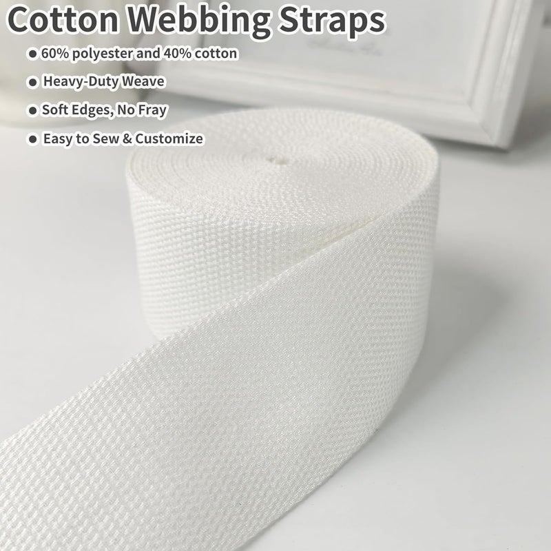 Evora 2 inch Cotton Webbing Braid Handles Bag Strap 15ft High Density Webbing Plain Weave Straps for Cloth Tote Bag, Pet Collars, DIY Projects, Crafts, Outdoor Accessories (White 529) - Image 4